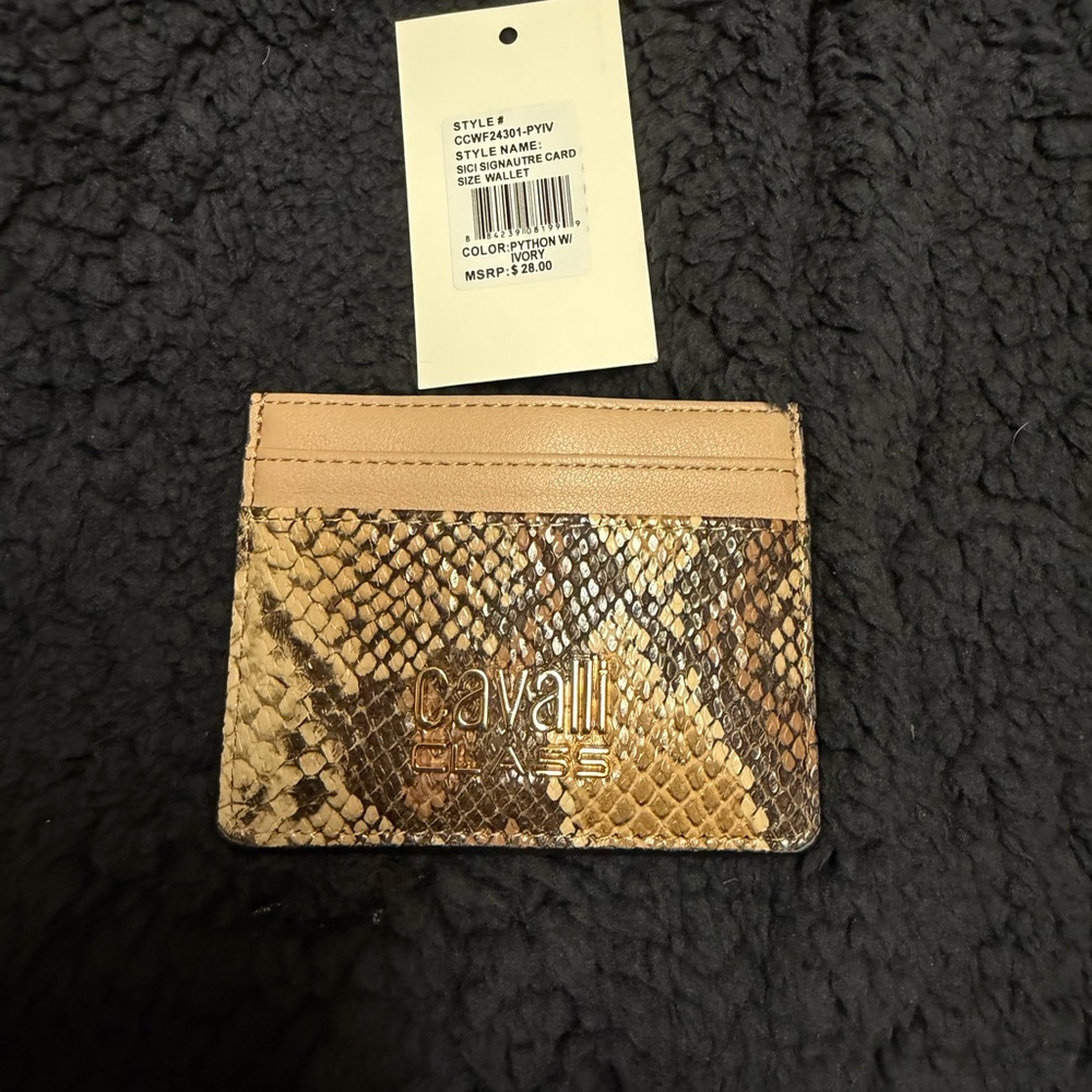 Cavalli Class Tan and Brown Python Print Card Holder